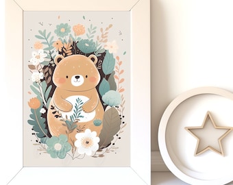 Digital Download |  Baby Bear v5 | Printable Art | Digital Print Wall Art | Art Print | Nursery Wall Art | AI Digital Print | Woodland Bear