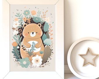 Digital Download |  Baby Bear v5 | Printable Art | Digital Print Wall Art | Art Print | Nursery Wall Art | AI Digital Print | Woodland Bear