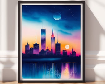 City Artwork | Colorful Cityscape Wall Art | Digital Download Print for Home Decor, Instant Art for Living Room & Office