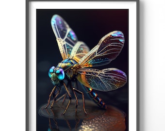 Colorful Dragonfly Poster, Matte Vertical Posters, Insect Wall Art, Nature Print