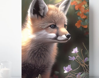 Baby Fox Canvas Print, Wrapped Canvas, Cute Animal Nursery Wall Art, Ready to Hang