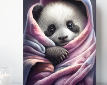 Baby Panda Canvas Print, Wrapped Canvas, Cute Animal Nursery Wall Art, Ready to Hang