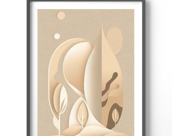 Boho Abstract Poster, Matte Vertical Posters, Minimalist Wall Art, Earth Tones Print