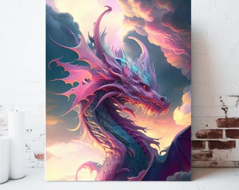 Dragon Canvas Wall Art, Wrapped Canvas, Whimsical Wall Art, Dragon Prints, Dragon Painting, Fantasy Artwork, Gamer Gifts, Ready to Hang