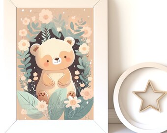 Digital Download |  Baby Bear v8 | Printable Art | Digital Print Wall Art | Art Print | Nursery Wall Art | AI Digital Print | Woodland Bear