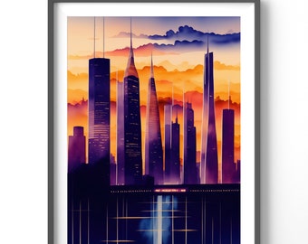 Watercolor Cityscape Poster, Matte Vertical Posters, Colorful City Wall Art