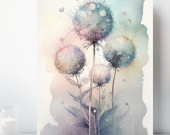 Dandelion Flowers Canvas Wall Art, Wrapped Canvas, Flower Art, Ready to Hang