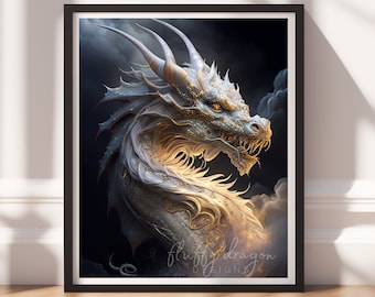 Dragon Print v15, Digital Painting Art, Printable Wall Art, Instant Download, Fantasy Decor, Gamer Gifts, Game Room