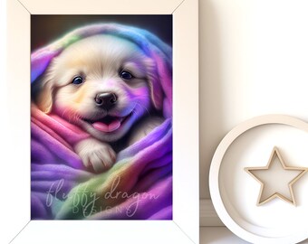 Puppy Wall Decor, Baby Golden Retriever Puppy Wall Art, Dog Lover Gift, Pet Portrait, Cute Baby Animals, Puppies Digital Prints