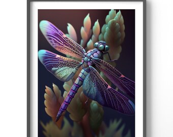 Dragonfly Poster | Colorful Insect Wall Art, Matte Vertical Nature Print for Home Decor, Botanical Art Print