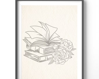 Bookish Line Art Poster, Matte Vertical Posters, Abstract Wall Art, Book Lover Print