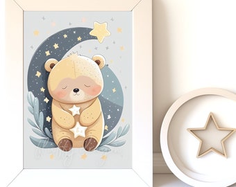 Digital Download |  Baby Bear v16 | Printable Art | Digital Print Wall Art | Art Print | Nursery Wall Art | AI Digital Print | Woodland Bear