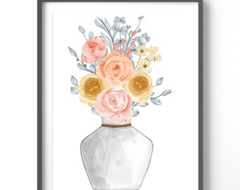 Vintage Flower Vase Poster, Matte Vertical Posters, Watercolor Wall Art, Vintage Floral Print