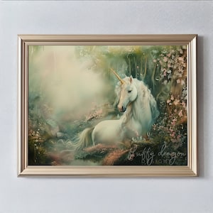 Einhorn Digital Kunst: Vintage Style Decor & Magische Wandkunst für eine zauberhafte Ästhetik zu Hause