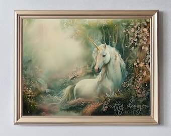 Unicorn Digital Art: Vintage Style Decor & Magical Wall Art for Enchanting Home Aesthetic
