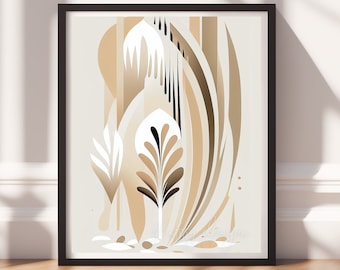 Modern Boho Abstract Art Print, Geometric Shapes Wall Decor, Neutral Color Digital Download, Printable Minimalist Design