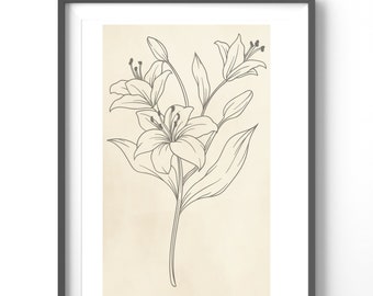 Floral Line Art Poster, Matte Vertical Posters, Abstract Wall Art,  Flower Print