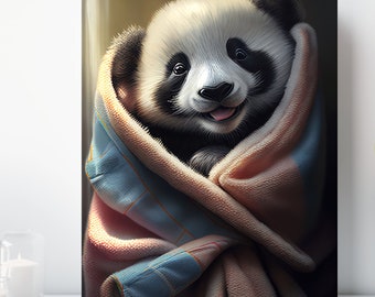 Baby Panda Canvas Print, Wrapped Canvas, Cute Animal Nursery Wall Art, Ready to Hang