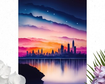 Watercolor Cityscape Poster, Matte Vertical Posters, Colorful City Wall Art