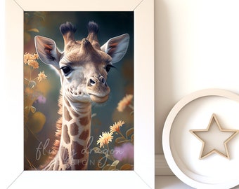 Nursery Artwork: Cute Giraffe Wall Art, Adorable Baby Animal Digital Download for Kid's Room Decor