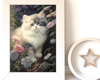 Cat Painting v4, Digital Download, Baby Animal Prints, Nursery Wall Art, Instant Print, Printable Nursery, Cute Animals
