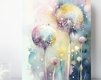 Dandelion Flowers Canvas Wall Art, Wrapped Canvas, Flower Art, Ready to Hang