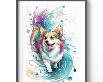 Colorful Corgi Poster, Matte Vertical Posters, Animal Wall Art, Watercolor Dog Print