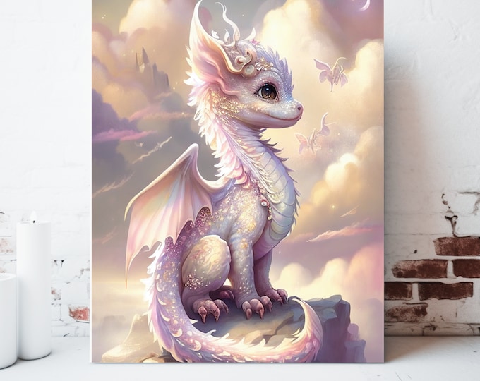 Featured listing image: Dragon Canvas Wall Art, Wrapped Canvas, Whimsical Wall Art, Dragon Prints, Dragon Painting, Fantasy Artwork, Gamer Gifts, Ready to Hang