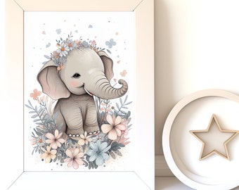 Baby Elephant Nursery Wall Art - Cute Elephant Print for Kids Room, Instant Download Decor, Safari Theme Baby Shower Gift
