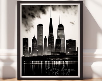 City Painting v16, Digital Download, Downloadable Prints, City Art Print, Black and White, Living Room Wall Art