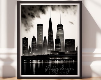 City Artwork | Black & White Cityscape Wall Art | Digital Download for Home Decor, Modern Art Print