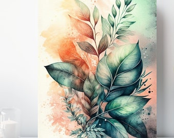 Botanical Watercolor Canvas Print, Wrapped Canvas, Abstract Nature Wall Art, Ready to Hang