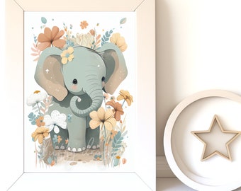Baby Elephant Nursery Wall Art, Cute Print for Kids Room, Instant Download, Adorable Baby Decor, Playful Jungle Theme