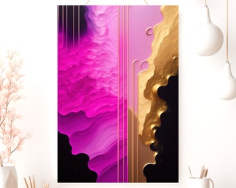 Purple and Pink Abstract Poster, Matte Vertical Posters, Black Gold Wall Art Print