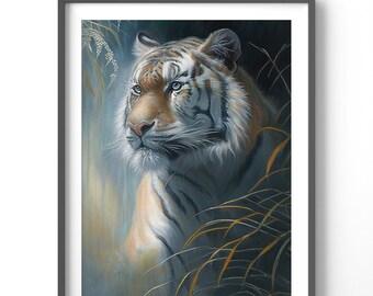 White Tiger Poster Print | Majestic Wall Art | Wildlife Art Decor | Perfect Gift for Animal Lovers & Home Decoration