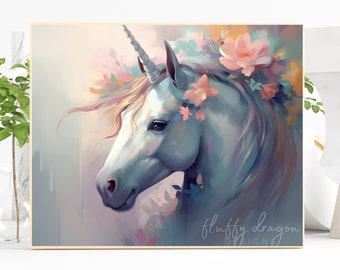 Unicorn Wall Art, Digital Download, Unique Decor, Colorful Art Print, Printable Decor, Nature Lovers Gift, Fantasy Painting, Art Print