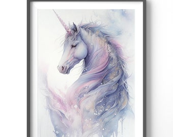 Unicorn Watercolor Poster | Fantasy Wall Art | Matte Vertical Print for Kids’ Room Decor | Magical Unicorn Decor