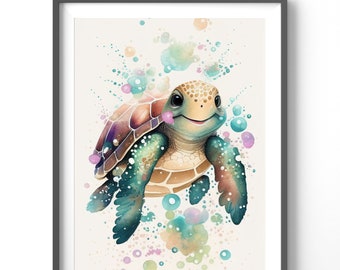 Watercolor Sea Turtle Poster, Matte Vertical Posters, Watercolor Wall Art, Animal Print