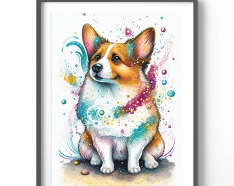 Colorful Corgi Poster, Matte Vertical Posters, Animal Wall Art, Watercolor Dog Print