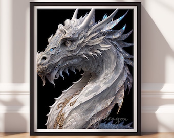 Dragon Print v14, Digital Painting Art, Printable Wall Art, Instant Download, Fantasy Decor, Gamer Gifts, Game Room