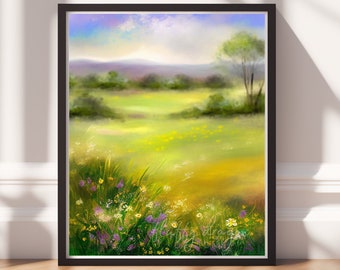 Landscape Wall Art, Colorful Vintage Retro Printable Art, Trendy Digital Download Poster for Home Decor