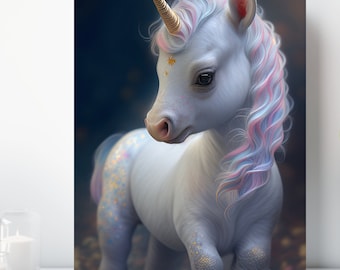 Baby Unicorn Canvas Print, Wrapped Canvas, Cute Baby Animal Nursery Wall Art, Ready to Hang