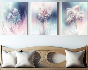 Watercolor Flower Designs - Set of 3 Digital Wall Art, Printable Floral Decor, Instant Download for Home & Office