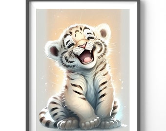 Baby Tiger Cub Poster | Watercolor Nursery Wall Art | Matte Vertical Animal Print for Kids Room Decor
