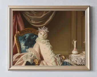 Regal Cat Portrait - Digital Download, Aristocratic Feline Art, Vintage Royal Cat Print, Elegant Pet Wall Decor, Whimsical Animal Gift