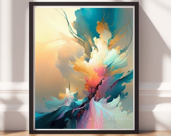 Teal and Gold Abstract Art Print, Modern Digital Download, Contemporary Wall Decor, Instant Printable Artwork