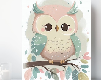 Baby Owl Canvas Print, Wrapped Canvas, Cute Animal Nursery Wall Art, Ready to Hang