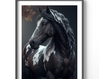 Spotted Horse Poster, Matte Vertical Posters, Equestrian Wall Art, Black and White Horse Print