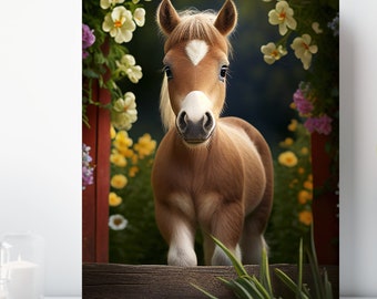 Baby Horse Canvas Print, Wrapped Canvas, Cute Animal Nursery Wall Art, Ready to Hang