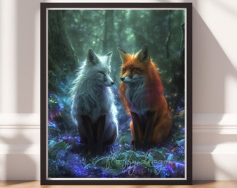 Foxes Digital Print, Red Fox, White Fox, Baby Fox, Digital Download, Instant Print